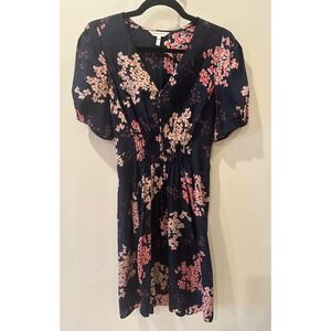 Rebecca Taylor 100% Silk Spring Blossom A-Line Dress Sz 6 Navy V-Neck Florals